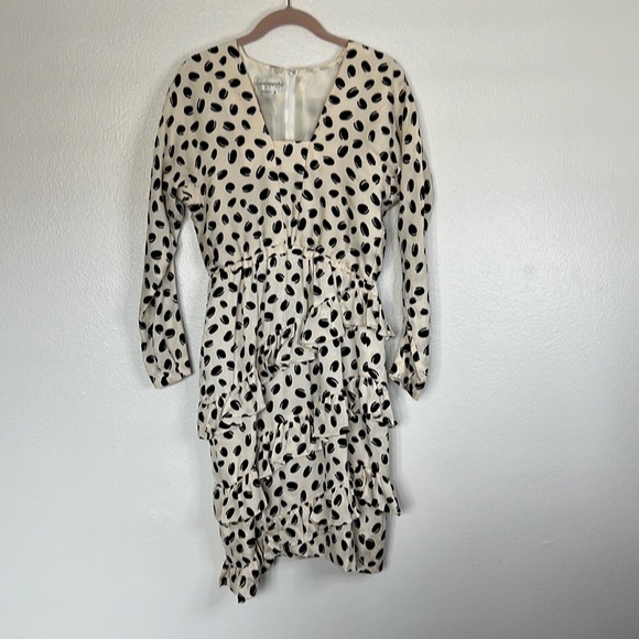 Vintage Sansappelle Silk Ivory and Black PolkaDot Ruffle Dress sz 8 - Picture 1 of 9